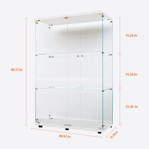 English Elm Tempered Glass Display Cabinet – Versatile Wine & Storage Case With Color-Changing Light & Casters W3155P291596-GIGA