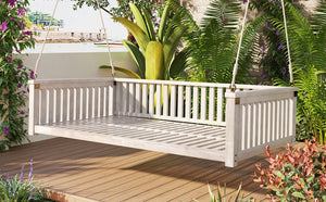 English Elm Topmax Acacia Wood Porch Swing Bed Sloped Frame Outdoor Lounger for Backyard Patio White WF319383AAK