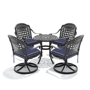 English Elm 5-piece Outdoor Cast Aluminum Bistro Set with Ornate Swivel Chairs and Round Patio Table W1710S00683