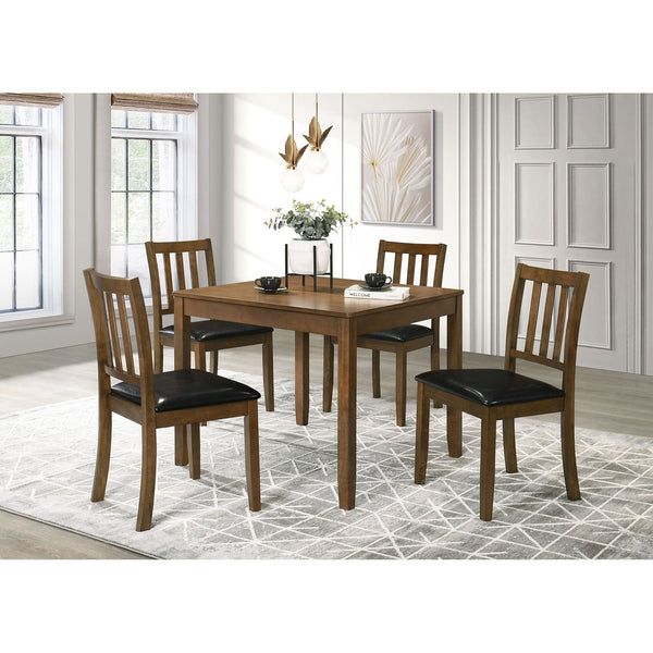 English Elm Rowland 5-Piece Dining Set with Honey Wood Table and Slat-Back Chairs, Black Leatherette Cushions Crafted for Casual Elegance Brown B062P353277