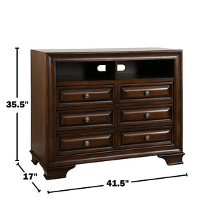 English Elm 6-Drawer Media Chest with Open Shelf, Brown Cherry Finish — Spacious Drawers, Sturdy Classic Design B016P356214