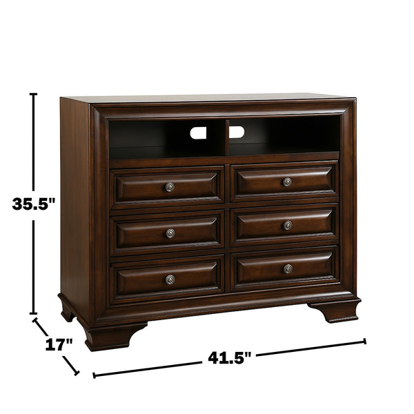 English Elm 6-Drawer Media Chest with Open Shelf, Brown Cherry Finish — Spacious Drawers, Sturdy Classic Design B016P356214