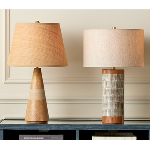 Hyson Table Lamp - Contemporary Brown Design with Natural Horn, Wood, and Elegant Brass Finish