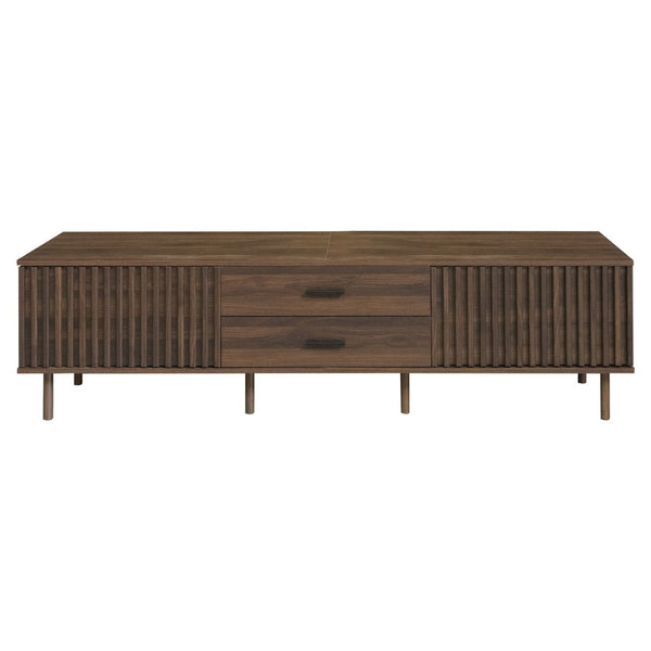 English Elm 70inch Rattan Door Media Console with Iron Legs Natural Wood Finish Living Room N710P429516Q