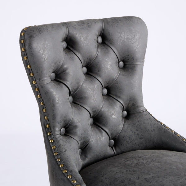 English Elm A&A Mid Century Dining Chair Set of 2 with Curved Ergonomic Walnut Back Upholstered Seat and Metal Legs Black W1143P195203