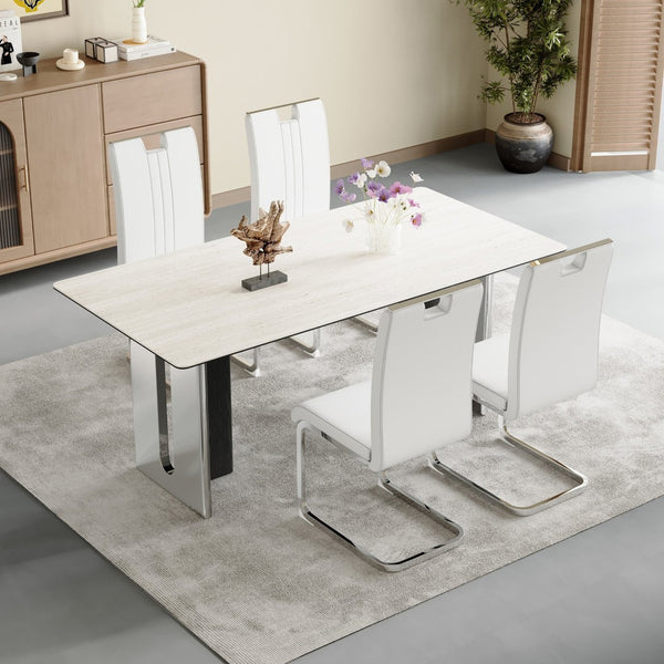 English Elm Set Of 4 Bow-Shaped White Pu Chairs - Modern Ergonomic Design For Comfort In Any Contemporary Space W3226P279081-GIGA