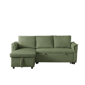 English Elm Loveseat Sectional Sleeper Sofa with Corduroy Tufted Upholstery Storage Chaise Reclining Green W2186S00014
