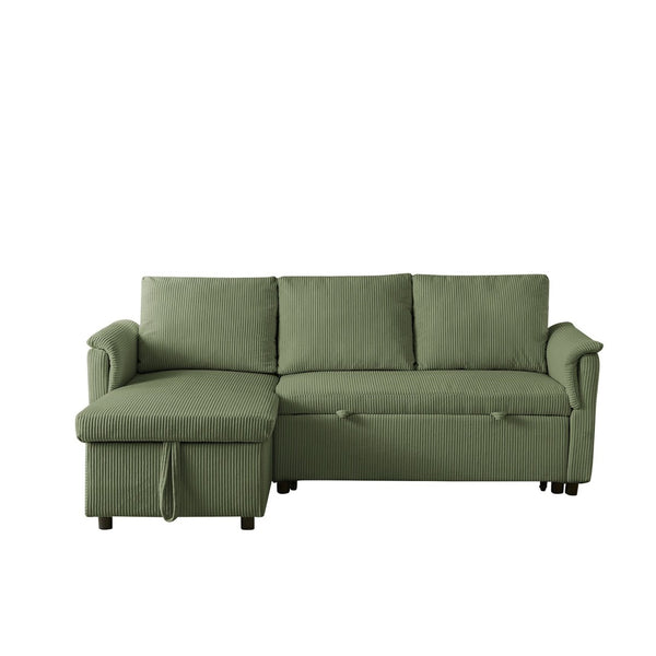 English Elm Loveseat Sectional Sleeper Sofa with Corduroy Tufted Upholstery Storage Chaise Reclining Green W2186S00014