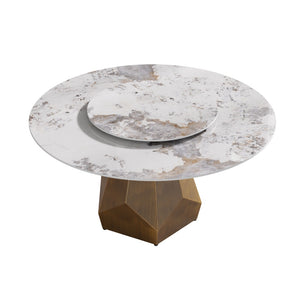 English Elm 1.5m Sintered Stone Round Dining Table Top Seats Eight with Medieval Arch Base W1535P499483