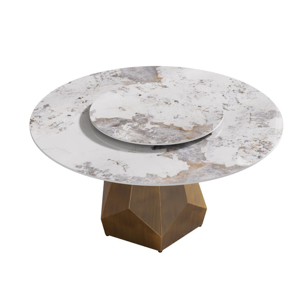 English Elm 1.5m Sintered Stone Round Dining Table Top Seats Eight with Medieval Arch Base W1535P499483