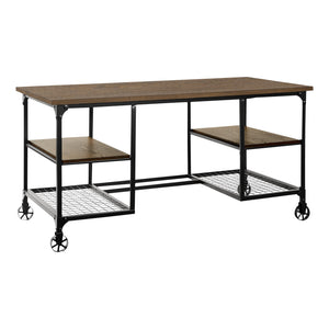 English Elm Modern Counter Height Writing Desk with Industrial Metal Frame and Distressed Wood Shelves, 60" Black,Natural 62.75 L x 31.5 W x 8 H B011P232135