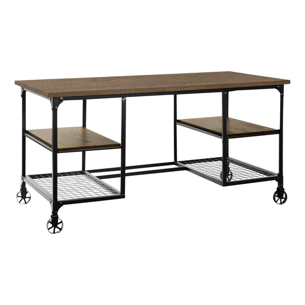 English Elm Modern Counter Height Writing Desk with Industrial Metal Frame and Distressed Wood Shelves, 60" Black,Natural 62.75 L x 31.5 W x 8 H B011P232135