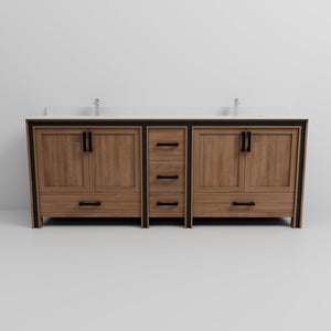 English Elm Rustic Barnwood Double Sink Bath Vanity with Marble Top and Soft Close Storage B2731P260673