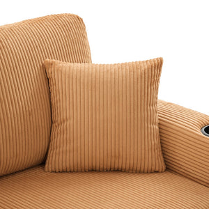 English Elm UNITED Corduroy L-Shaped Sectional Sofa with Storage Ottoman, USB Ports, Cup Holders & LED Lighting Mustard yellow W1568P332403