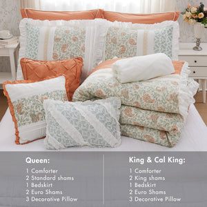 JLA Home Madison Park - 9 Madison Park Dawn Cotton Percale Comforter Set — 9-Piece Paisley Cottage Ensemble with Lace, Pintuck, OEKO-TEX Certified 90 L x 90 W x 1.5H MP10-2793
