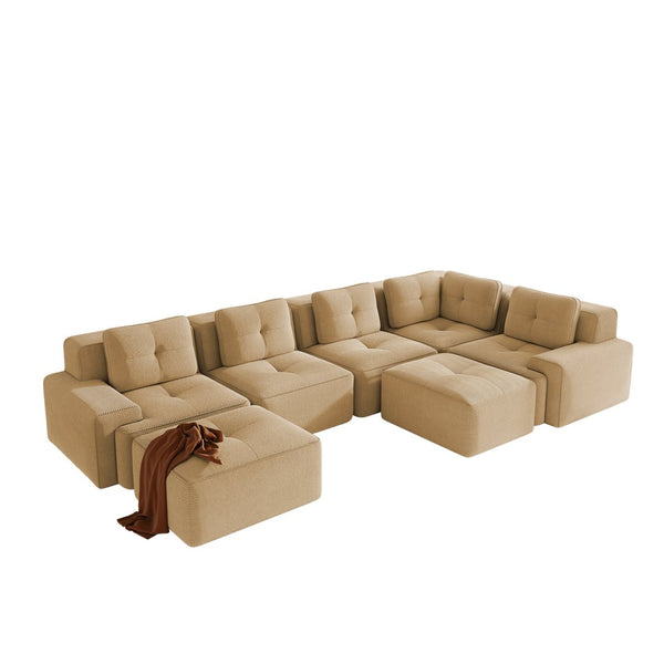 English Elm Modular Corduroy Sectional Sofa V Shaped 5 Seat Living Room Couch with Ottoman Camel W714S01589