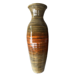 Homeroots 30" Gold And Brown Striped Urn Bamboo Floor Vase  Bamboo 294810