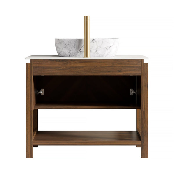 English Elm Dina Floating Bathroom Vanity Sintered Stone Top Glass Basin Striped Plywood Cabinet W2615S00512