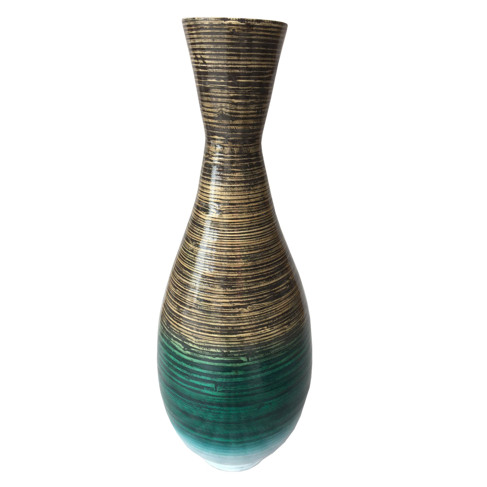 Homeroots 28" Distressed Aqua Spun Bamboo Artisan Floor Vase  Bamboo 294817