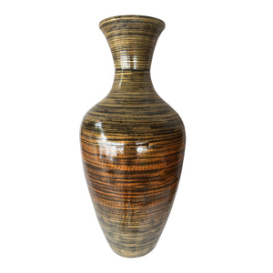 Homeroots 25" Black And Gold Striped Urn Bamboo Floor Vase  Bamboo 294827