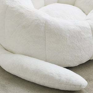 English Elm Cat-shaped Bean Bag Sofa with Sculptural Tail Armrest for Playful Living Spaces White W2311P457293