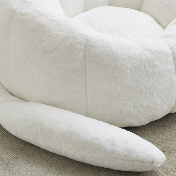 English Elm Cat-shaped Bean Bag Sofa with Sculptural Tail Armrest for Playful Living Spaces White W2311P457293