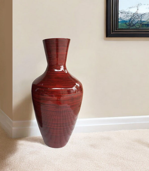 Homeroots 30" Red Lacquer Spun Bamboo Floor Vase  Bamboo 294832