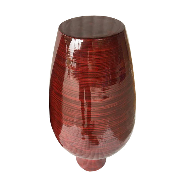 Homeroots 30" Red Lacquer Spun Bamboo Floor Vase  Bamboo 294832