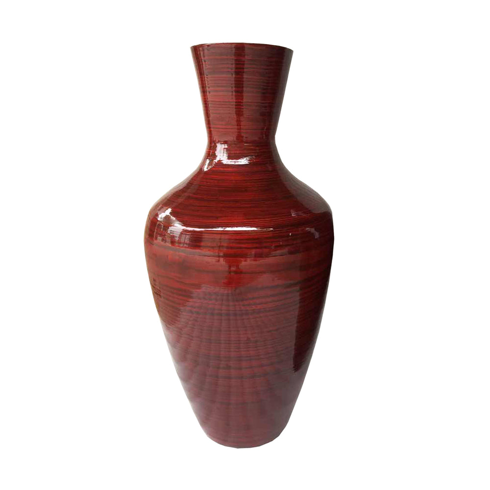 Homeroots 30" Red Lacquer Spun Bamboo Floor Vase  Bamboo 294832