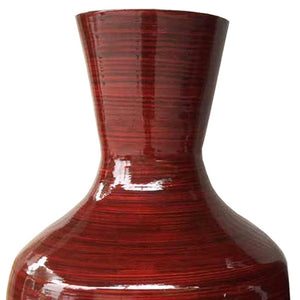 Homeroots 30" Red Lacquer Spun Bamboo Floor Vase  Bamboo 294832