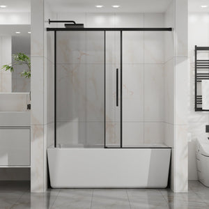 English Elm Goodyo 60" W Tub Sliding Shower Door - Modern Semi-Frameless Glass, Matte Black Hardware, Easy-Clean D163118748