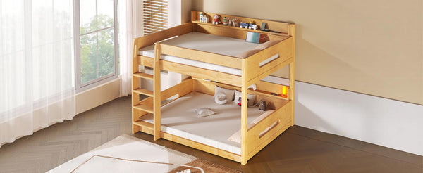 English Elm Queen Over Pine Bunk Bed with Built-in Shelves and Usb Charging Ports Wood N7090002238D
