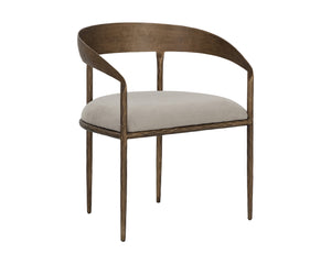 Sunpan Zanatta Dining Armchair – Handcrafted Antique Brass Frame with Unique Hammered Metal Detailing Zenith Taupe Grey