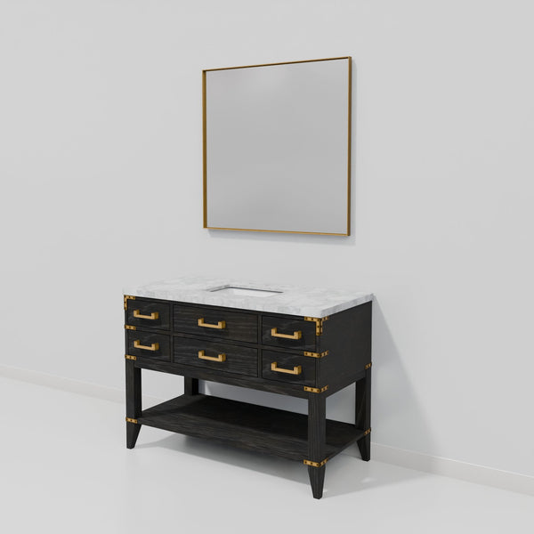English Elm Black Oak Single Bath Vanity Set With Carrara Marble Top & Coordinating 46" Mirror For Elegance B2731S02134