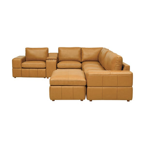 English Elm Premium Leather Match Sectional with Dual Recliners Square Arms and Console Storage Ginger B2748S00133