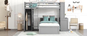 English Elm Twin Loft Bed System with Wardrobe Desk and Shelving for Kids Shared Bedroom Gray LT000820AAE-1