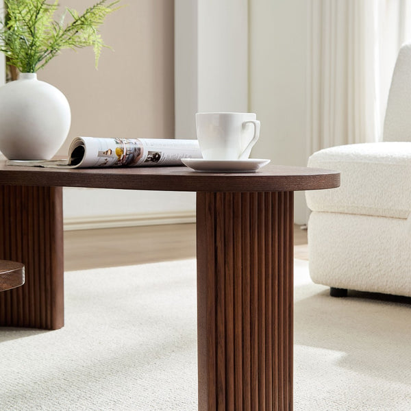 English Elm 2-piece Asymmetrical Nesting Coffee Table Set Sculptural Mdf Organic Shapes Living Room Walnut W2582P402268