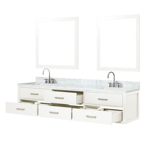 English Elm White Double Bath Vanity Set With Carrara Marble Top, Chrome Faucets & 36" Mirrors For Elegant Baths B2731S01834-GIGA