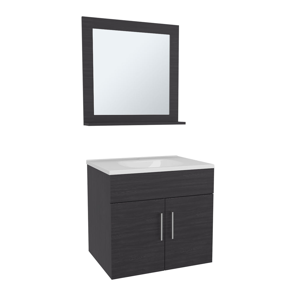 English Elm Blake Wall-Mounted Bathroom Mirror Cabinet with Two Shelves, Durable MDF, Modern Blanco Kronos Finish Black 29.92 L x 24.8 W x 12.6 H B200P313691