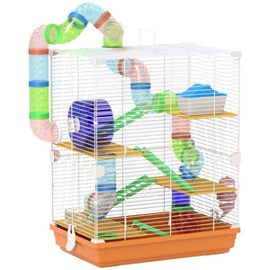 English Elm Pawhut 5 Tier Small Animal Habitat with Tubes Tunnels Exercise Wheel and Carry Handle W2225P229564