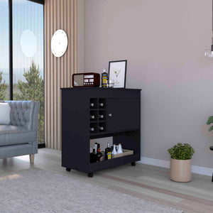 English Elm Camelia Elegant Bar Cart with Six Bottle Cubbies, Smooth Casters, Lower Shelf and Cabinet Storage Black 39.8 L x 23.6 W x 7.9 H B20092080