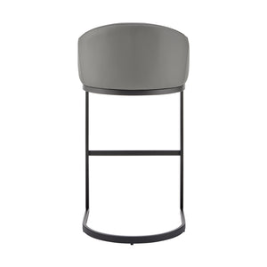 English Elm Ambrie Cantilever Bar Stool in Gray Faux Leather with Black Metal Frame, Durable 400lb Capacity B2736P354286