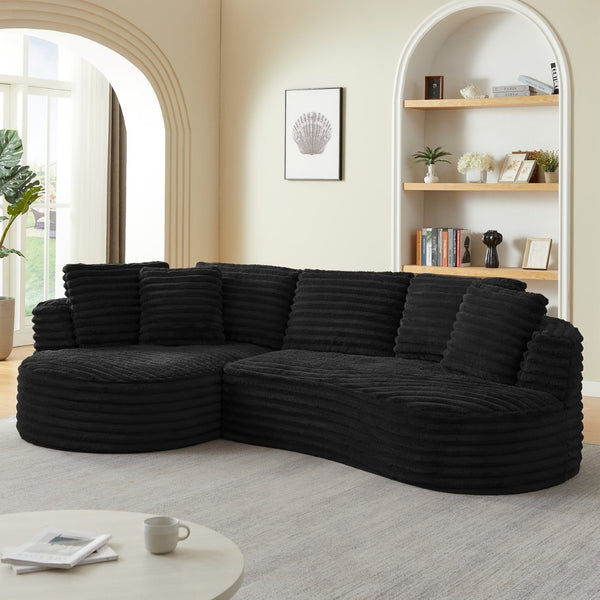 English Elm Modern Curved Sectional Sofa Tufted Corduroy L Shape for Living Room Apartment Black W2339S00165