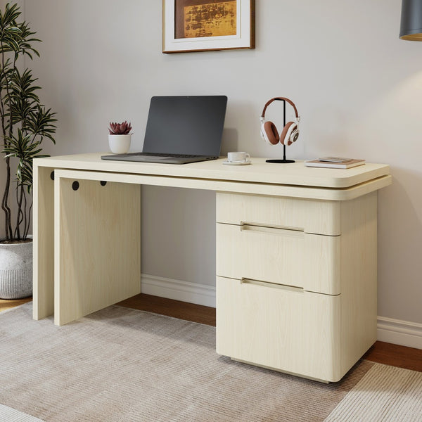 English Elm 90" Rotating L-shape Executive Desk Natural Melamine Mdf Surface Three Drawers Home Office Natural Wood N751S383638K