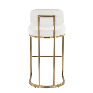 English Elm Fixed-height Barstools Powder Coated Steel Frame Brown Upholstered Seat Set of Two Gold+Creamy White B202P471218