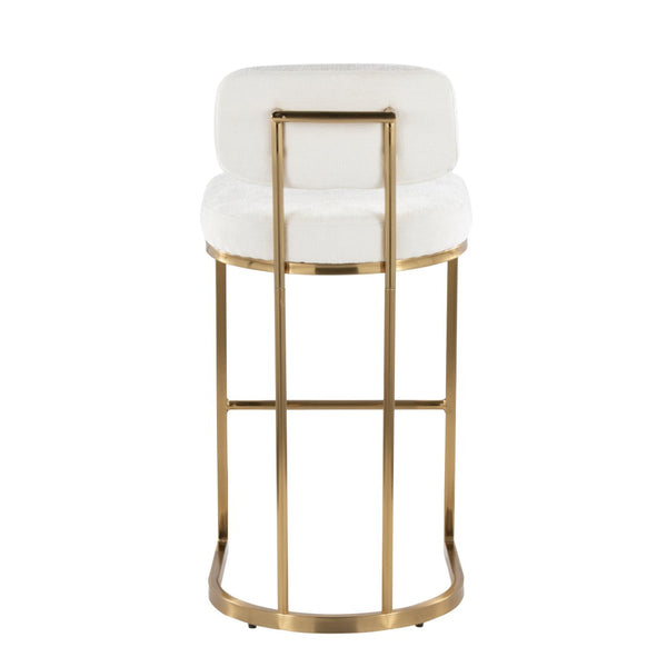 English Elm Fixed-height Barstools Powder Coated Steel Frame Brown Upholstered Seat Set of Two Gold+Creamy White B202P471218