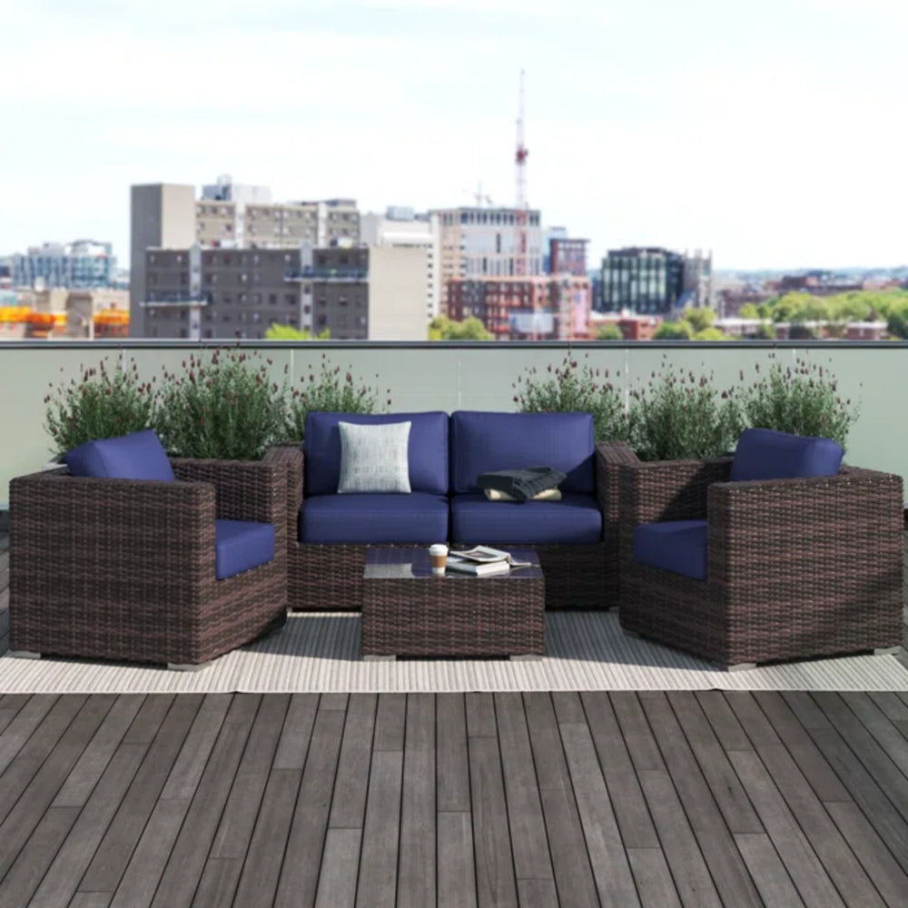 English Elm Fully Assembled 4-Piece Patio Rattan Sofa Set - Durable, Comfortable, Weather-Resistant Elegance! B120S00175
