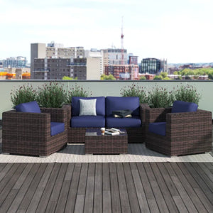 English Elm Fully Assembled 4-Piece Patio Rattan Sofa Set - Durable, Comfortable, Weather-Resistant Elegance! B120S00175