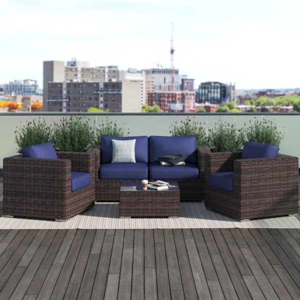 English Elm Fully Assembled 4-Piece Patio Rattan Sofa Set - Durable, Comfortable, Weather-Resistant Elegance! B120S00175