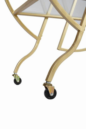 English Elm Gold Rolling Bar Cart with Mirrored Glass Shelves and Lockable Wheels for Glam Spaces W3123P480999